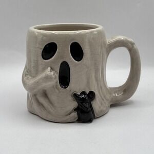 Blue Sky Pottery Clayworks ~ Halloween Ghost & Mouse White & Black Mug